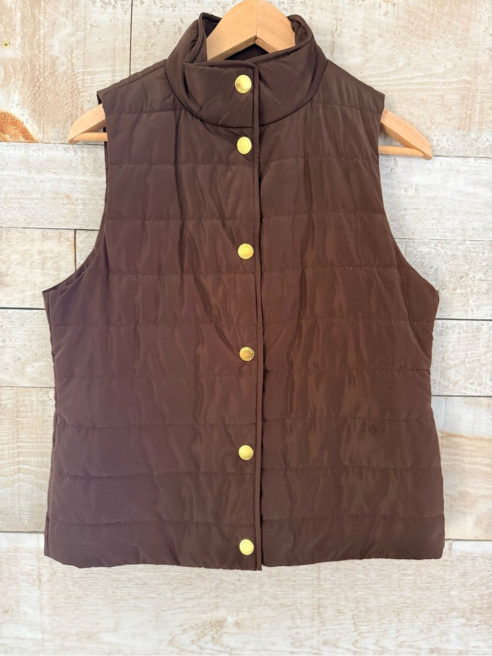 Michael Kors Brown Quilted Sleeveless Puffer Vest with Gold Buttons